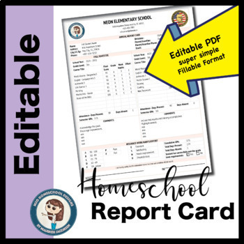 Preview of Neon - Homeschool Report Card Template form fillable PDF
