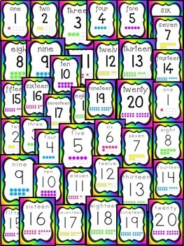 neon number posters 1 20 two formats with ten frames pre k kindergarten