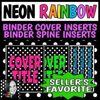 Preview of Neon Rainbow Editable Binder Covers and Spines for Teacher Planners