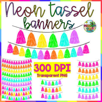 Preview of Neon Rainbow Tassel Banner Garland Clipart- Virtual Classroom Clipart