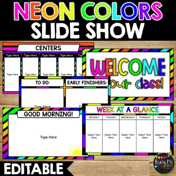 Preview of Neon and Black Themed Slide Show | Editable | Google Slides | PowerPoint