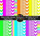 Neon and White Chevron Digital Papers | Commercial Use Dig