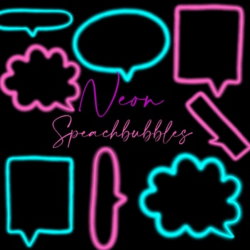Preview of Neon speech bubble clip art, pink neon speach bubble clipart set