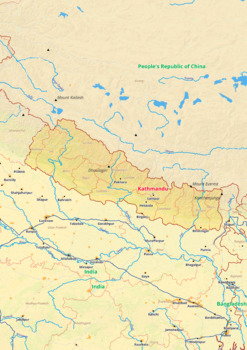 Preview of Nepal map with cities township counties rivers roads labeled