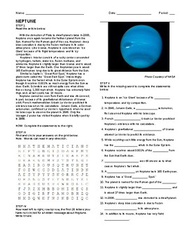 Preview of Neptune- Article, Questions, Wordsearch, and Hidden Message!
