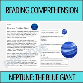 Preview of Neptune The Blue Giant - Reading Comprehension Activity | 2nd Grade & 3rd Grade
