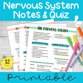 Nervous System Notes, Reflection, Crossword Puzzle Quiz Pr