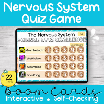 Preview of Nervous System Quiz Game or Review - with Editable Score Board - Boom Cards