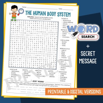 Preview of Human Body System Anatomy Parts Word Search Puzzle Vocabulary Activity Worksheet