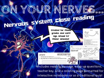 Preview of NO PREP Nervous system neuron close reading coloring pg Jr high ELA Science IAN