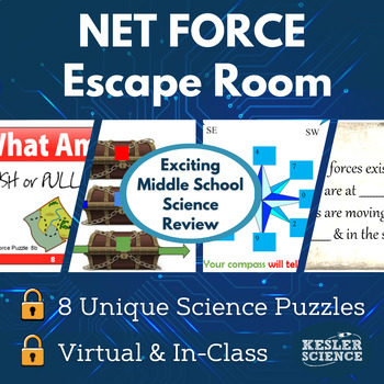 Preview of Net Force Escape Room - 6th 7th 8th Grade Science Review Activity