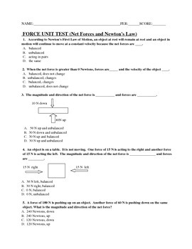 Preview of Forces and Newton's Laws of Motion Test with Answer Key (Bundled)