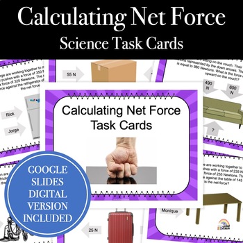 Preview of Calculating Net Force Activity -Science Task Cards -Middle School Force & Motion