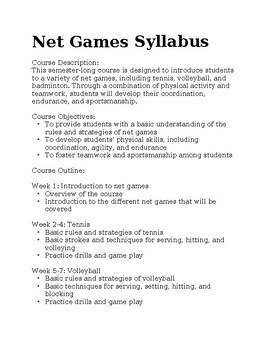 Preview of Net Games Syllabus