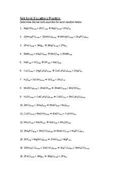 Preview of Net Ionic Equations Practice