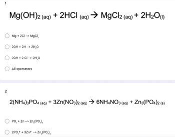 Preview of Net Ionic Equations Practice on Google Forms