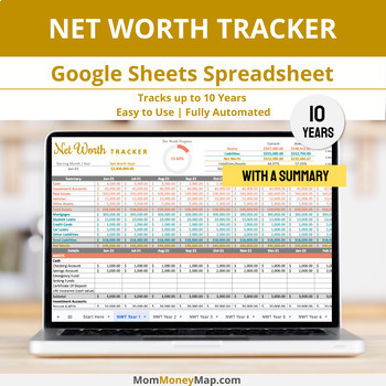 Preview of Net Worth Tracker Google Sheets Spreadsheet - 10 Years