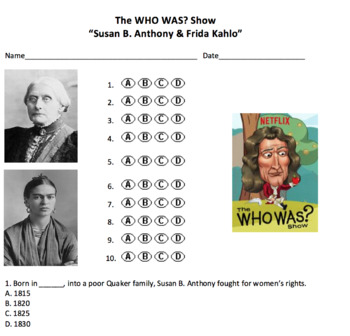 Preview of Netflix Who Was? Quiz - Susan B. Anthony & Frida Kahlo - Distance Learning
