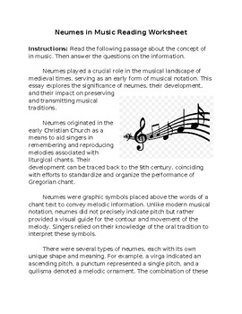 Preview of Neumes in Music Reading Worksheet **Editable**