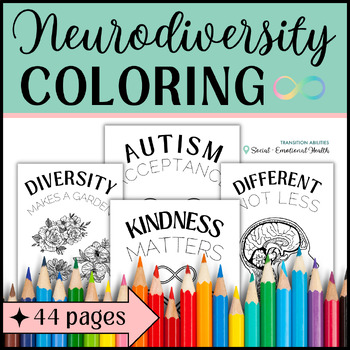 Preview of Neurodiversity Affirming | Autism Acceptance Awareness | 44 COLORING PAGES