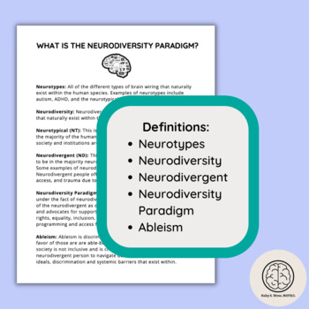 Preview of Neurodiversity Paradigm Vocabulary Definition Sheet, Autism Acceptance Awareness