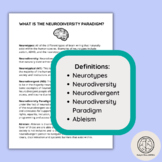 Neurodiversity Paradigm Vocabulary Definition Sheet, Autis