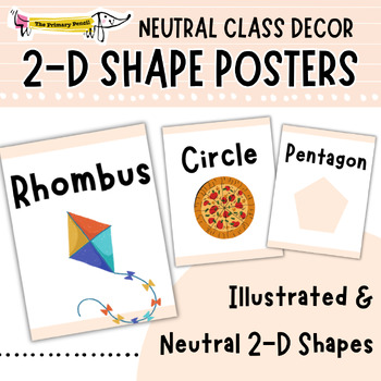 Preview of Neutral 2-D Shape Display Posters | Geometry | Math Wall | Classroom Decor