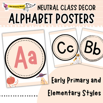 Preview of Neutral Alphabet Posters | Calm, Boho Classroom Decor | Word Wall