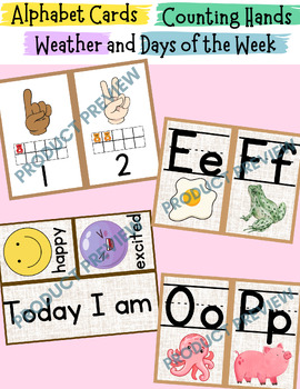 Preview of Neutral Alphabet and Number Cards - Days of the Week, Weather, and Emotions