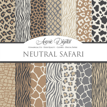 Neutral Animal Prints Digital Paper safari scrapbook backgrounds