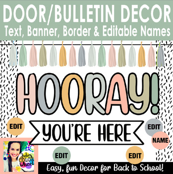 Preview of Neutral Back to School Hooray Welcome Bulletin Board or Door Decor Kit