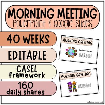 Preview of Neutral Boho Daily Morning Meeting Slides | Editable | Social Emotional Learning