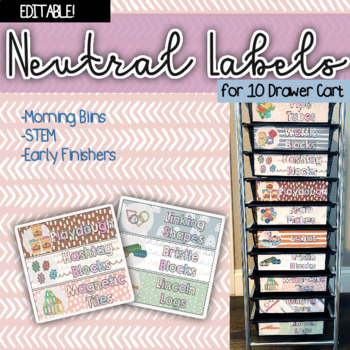 Preview of Neutral Boho EDITABLE Morning Bin/STEM 10 Drawer Cart Labels