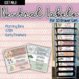 Neutral Boho EDITABLE Morning Bin/STEM 10 Drawer Cart Labels