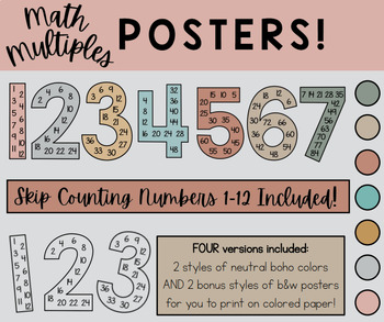 Preview of Neutral Boho Math Multiples / Skip Counting Number Posters