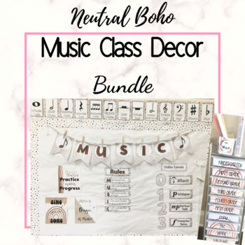 Preview of Neutral Boho Music Classroom Decor BUNDLE