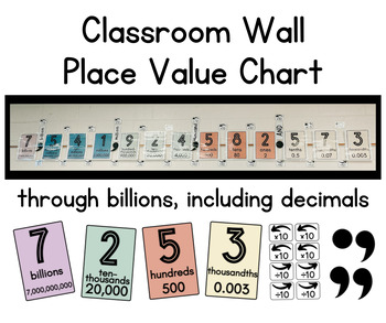 Preview of Neutral Boho Place Value Chart Posters, decimals through billions