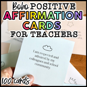 Preview of Neutral Boho Positive Affirmation Cards for Teachers | 100 Printable Cards