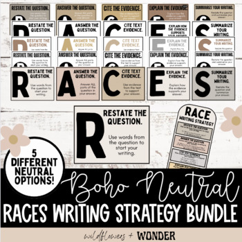 Preview of Neutral Boho RACES Writing Strategy Posters and Bookmarks