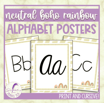 Preview of Neutral Boho Rainbow Alphabet Posters * Print and Cursive!