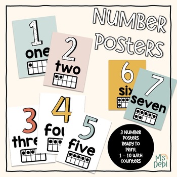 Preview of Neutral Boho Simple Number Posters 1-10 | Wall Decor | Classroom Decor