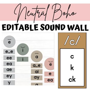 Preview of Neutral Boho Sound Wall Consonant Posters (EDITABLE)
