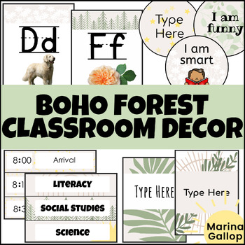 Preview of Boho Plant Themed Classroom Decor Bundle - Calming & Neutral Nature Classroom