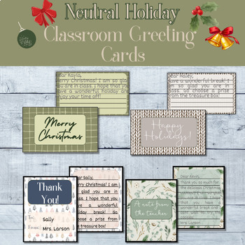 Preview of Neutral Holiday Christmas Thank You Cards From Teacher and  Teacher Notes