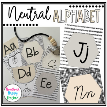 Preview of Neutral Classroom Decor Alphabet Posters - Cursive & Print