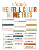 Neutral Color NAME TAGS - Editable