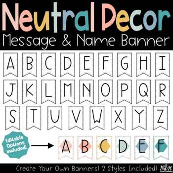 Preview of Neutral Decor Name & Message Banner Flags / Editable Bulletin Board Lettering