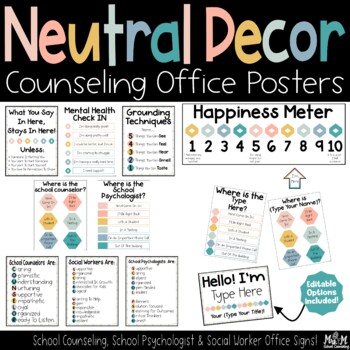 Preview of Neutral Decor School Counseling Office Posters / Psychologists / Social Workers