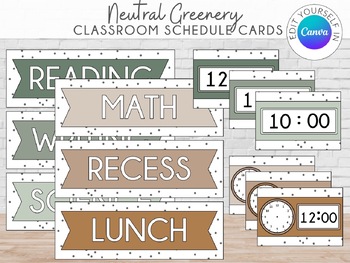 Preview of Neutral Greenery Classroom Schedule | Editable Printable Schedule