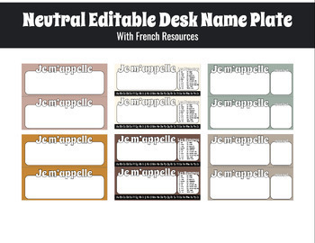 Preview of Neutral Editable Desk Name Plates (with French Resources)